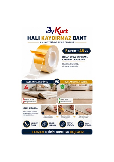 Çift Taraflı Güçlü Yapışkan Halı Ve Yolluk Sabitleyici Bant
