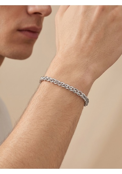 Hasır Örgü Çelik 6mm Zincir Erkek Maskülen Hediye Bileklik 01852 Beyaz