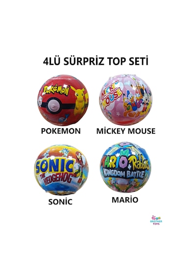 4'lü Sürpriz Top Seti - Sonic, Mario, Mickey Mouse, Oyuncak Figür