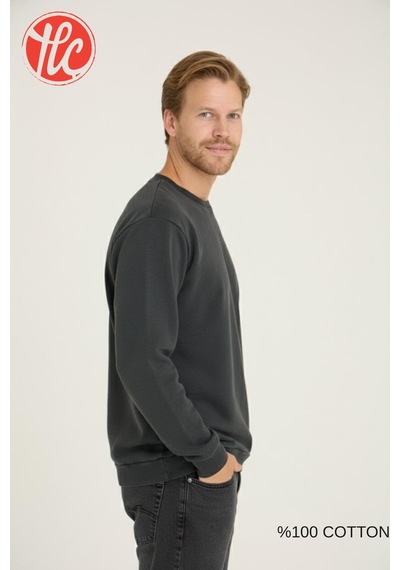 Kly Unisex Relax Fit Rahat Kesim %100 Pamuklu Yumuşak Dokulu Şardonsuz Bisiklet Yaka Sweatshirt Füme Kly Unisex Relax Fit Rahat Kesim %100 Pamuklu Yumuşak Dokulu Şardonsuz Bisiklet Yaka Sweatshirt Füme