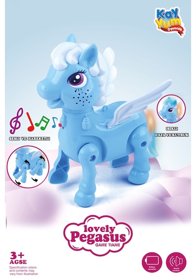 Işıklı Sesli Pilli Yürüyen Unicorn Pony At - Mavi