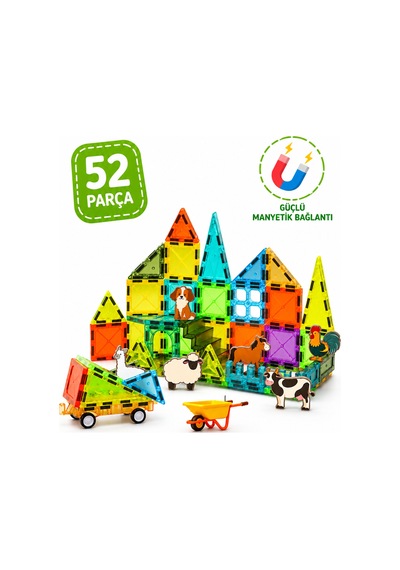 52 Parça Manyetik Yapı Blokları Çiftlik Seti Eğitici Mıknatıslı Zeka Geliştirici Oyuncak