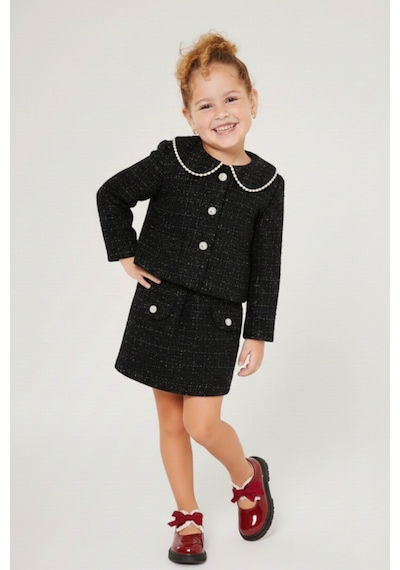 My Kids Wear Kız Çocuk Bayramlık İnci Detaylı Tüvit Takım 12547 Siyah
