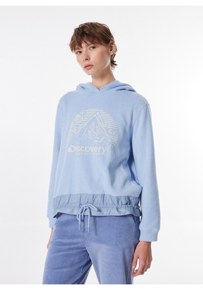 Discovery Expedition Mavi Kadın Kapüşon Relaxed Baskılı Sweatshirt D4wl-swt3050
