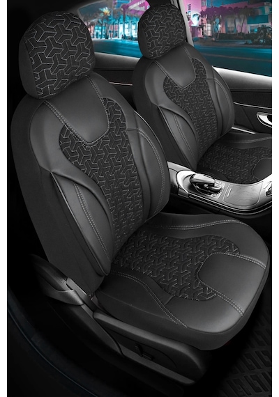 Ford Connect 2+1 Deri Detaylı Oto Koltuk Kılıfı Ön Arka Set Siyah Beyaz Siena Model Fs