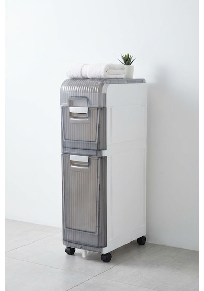 Makri Home Tekerlekli 2 Çekmeceli Dekoratif Dolap Beyaz, 21 Cm 36 Cm 74 Cm Beyaz