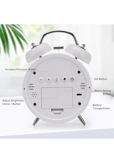 Valkyrie Led Ekranlı Analog Alarmlı Masa Saati Çalar Saat Pil Dereceli Çift Alarmlı Dijital Saat Beyaz
