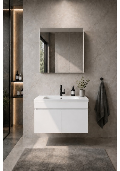 Kale Serisi Banyo Dolabı Seti Parlak Beyaz Banyo Alt Dolap - Aynalı Üst Dolap Cerastyle Elite Lavabolu, Lavabo-aynalı Üst Dolap Dahil Parlak Beyaz Kale Serisi Banyo Dolabı Seti Parlak Beyaz Banyo Alt Dolap - Aynalı Üst Dolap Cerastyle Elite Lavabolu, Lavabo-aynalı Üst Dolap Dahil Parlak Beyaz