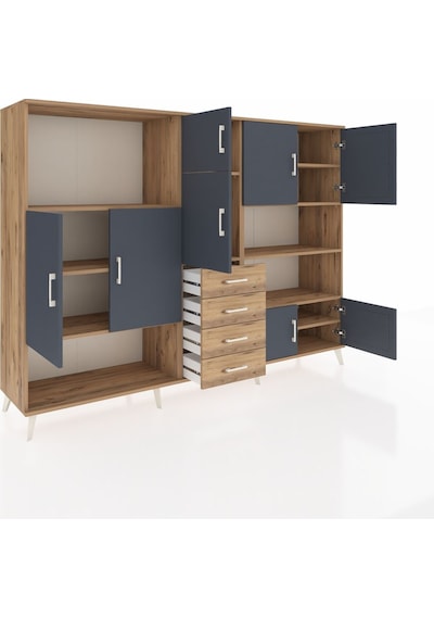 Hyperion Dolap 9 Raflı 4 Çekmeceli 8 Kapaklı 220x44x163 Çam-antra Çam-antrasit/çam Hyperion Dolap 9 Raflı 4 Çekmeceli 8 Kapaklı 220x44x163 Çam-antra Çam-antrasit/çam