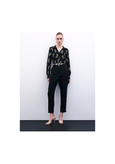 Sateen Cepli Düz Pantolon - Siyah-135871 Siyah