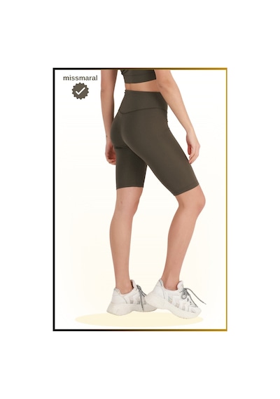 Missmaral Kadın Haki Yüksek Bel Toparlayıcı Kısa Spor Tayt Biker Şort Basics Casual & Comfort 1070 Haki