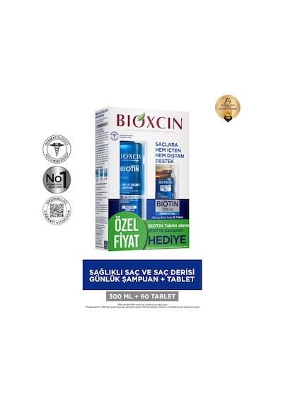 Bioxcin Biotin Saç Bakım Seti – Dökülme Karşıtı Şampuan 300 ml + Biotin Tablet 60’lı – Saç Sağlığı İçin