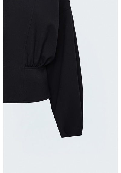 Sateen Fermuarlı Ceket - Siyah-138013