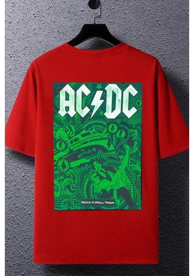 Unisex Acdc Baskılı T-shirt Kırmızı