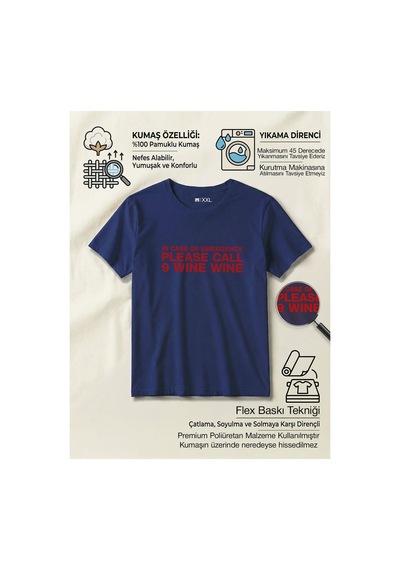 North Whiskers In Case Of Emergency Please Call 9 Wine Wine Yazılı Baskılı Lacivert Unisex %100 Pamuk T-shirt Lacivert - 875724587 Lacivert - 875724587 Lacivert