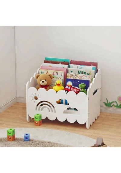 Montessori Ahşap Oyuncak Ve Kitap Saklama Kutusu Beyaz
