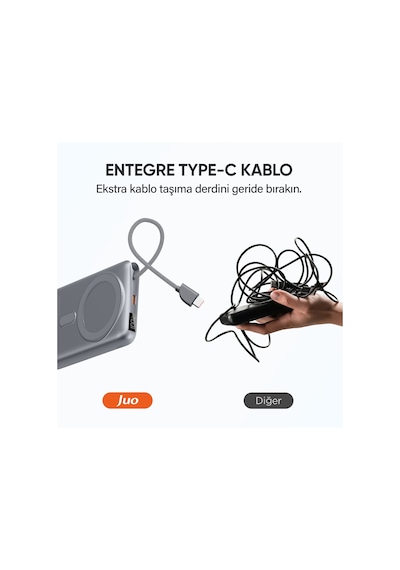 Juo 10000mah Magsafe Apple Watch Uyumlu 22.5w Kablolu 15w Kablosuz Powerbank Standlı Taşınabilir Hızlı Şarj Cihazı Gri