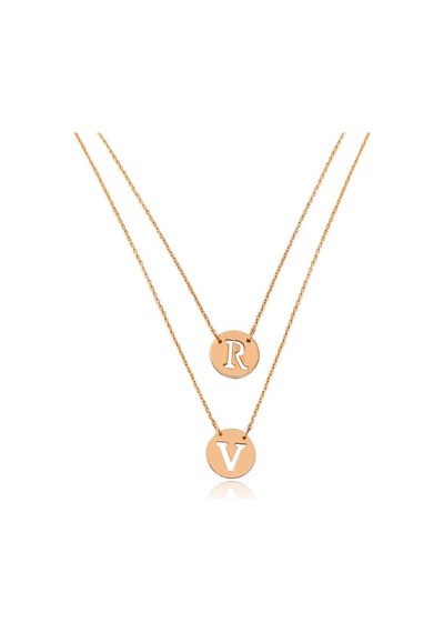 Kuyumcudukkani Yeni Trend Kişiye Özel İsim Baş Harfli İkili Kolye -37233-r Rose Gold
