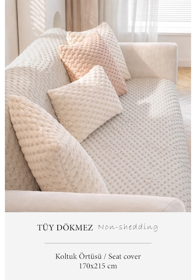 Soft Kürklü Koltuk Örtüsü 170x215 Cm Yumuşak Peluş Kaymaz Taban Kanepe Örtüsü Bej