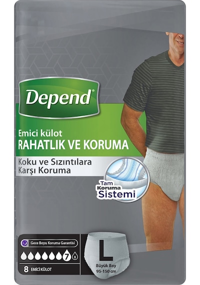 Depend Emici Külot Pants Hasta Bezi L - Büyük - Erkek 96 Adet L