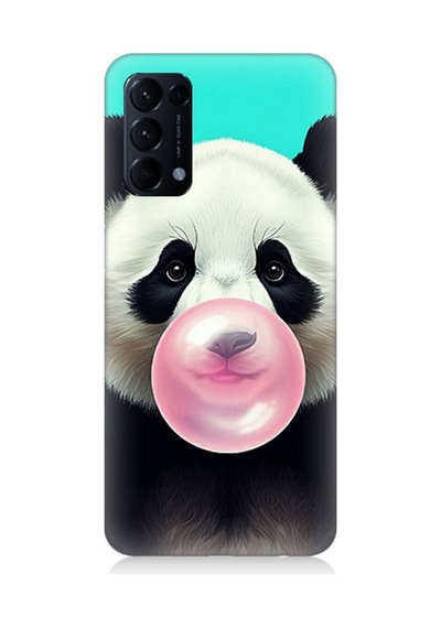 Oppo Reno 5 Uyumlu Sakız Çiğneyen Tatlı Panda Desenli Silikon Kılıf Çok Renkli
