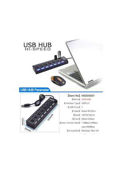 Alfais 4874 7 Port USB Hub Switch Çoğaltıcı