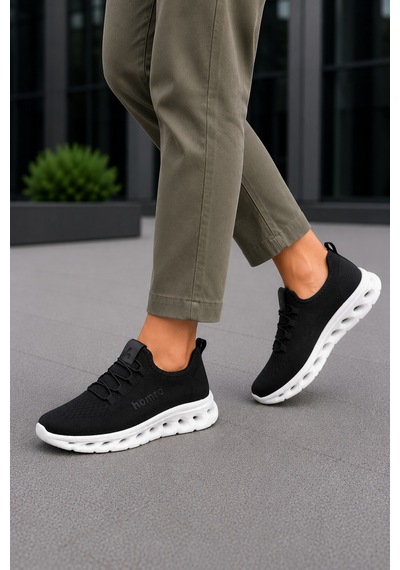 Homiro Unisex Triko Sneaker Hafif Taban Günlük Spor Ayakkabı SİYAH-BEYAZ