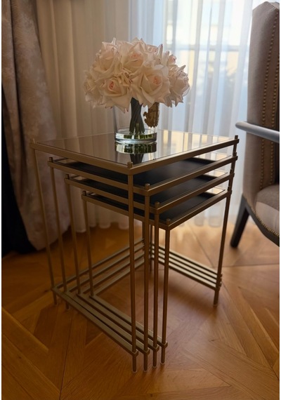 Elegant Model 4lü Metal Zigon Sehpa Ayna Yüzey Mat Gold