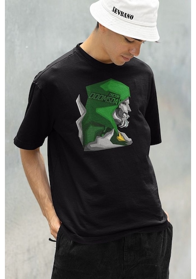 Doctor Doomsday Karakter Baskılı Unisex Oversize Marvel Tişört Siyah