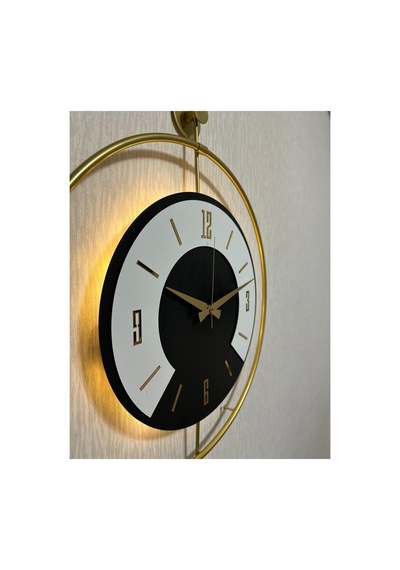 Pey Aksesuar 50x70 Cm Metal Ahşap Ve Işığın Muhteşem Uyumu Duvar Saati Dekoratif Ahşap-m54-gold-siyah-dikkat -beyaz-gold