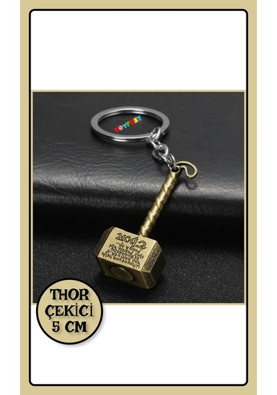 Marvel Avengers Thor'un Çekici - Metal Thor Çekiç Figürlü Anahtarlık - Altın Renkli
