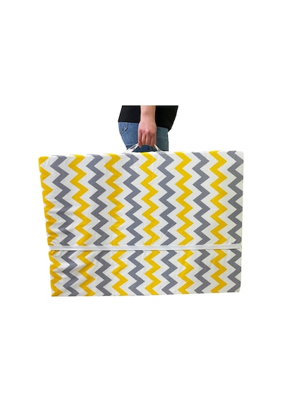 Katlanır Yer Yatağı Ve Tek Kişilik Sünger Katlanır Minder Yatak 70x180 Cm 6 Cm-sarı Gri Zikzak