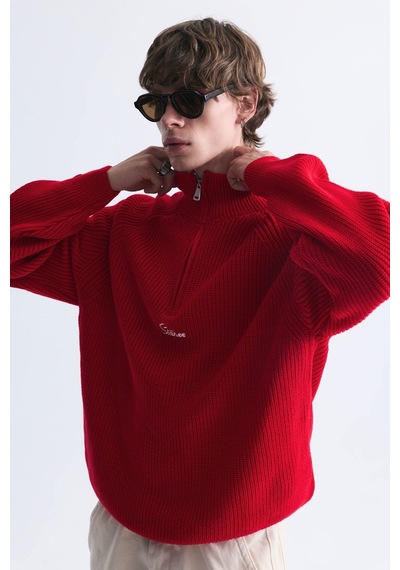 Vamos Fermuar Kapama Dik Yaka Sweatshirt Kırmızı