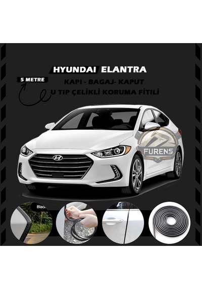 Hyundai Elantra Oto Araç Kapı Koruma Fitili 5 Metre Parlak Siyah Renk