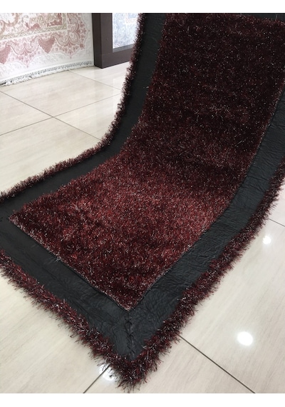 Saray Halı Simli Deri 80X150 Kırmızı Siyah Deri Küçük Ölçü Halı !