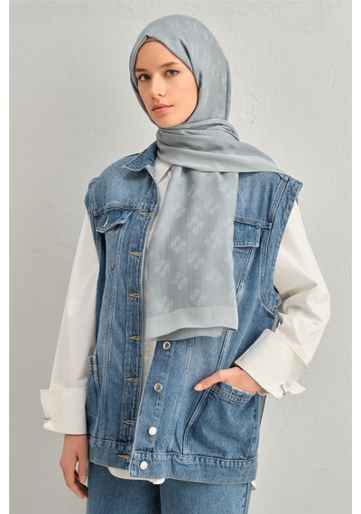 Armine Tencel İpek Minimal Monogram Desen Şal 3291 Gri