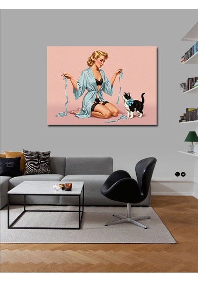 Kanvas Tablo Vintage Kedi Ve Kadın
