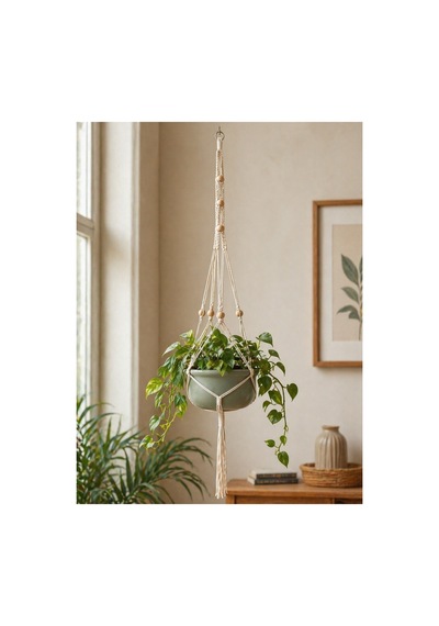 Boho Haven El Yapımı Makrome Saksı Askısı Ekru