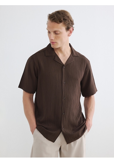 Lcw Vision Kahverengi Regular Fit Krinkle Erkek Gömlek