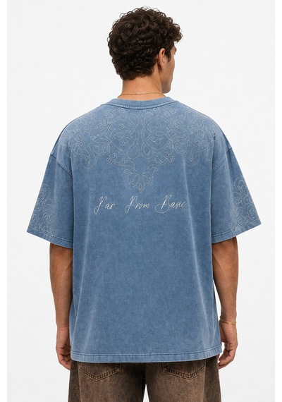Respire Erkek Far From Basic Yıkamalı Oversize T-shirt Bebe Mavi Bebek Mavisi