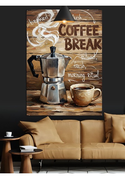 Kahve Molası Retro Poster Dekoratif Kanvas - Mdf Ahşap Tablo