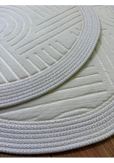 Melena Carpet Premium Kaymaz Taban Banyo Paspası Jüt Kenar Detaylı Oval Yuvarlak Set 100x60-60x60 Krem