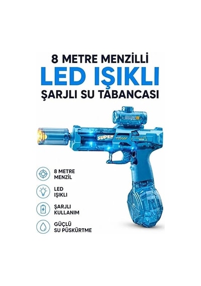 Mep Sarjlı Otomatik Su Tabancası Led Işıklı Geniş Su Hazneli Gerçekçi Geri Tepme Efektli Uzak Menzilli Najmaddin Standart