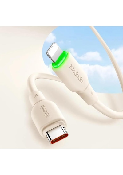 Mcdodo Ca-4760 36w Typec Apple Uyumlu iPhone Led Işıklı Data Şarj Kablo 1.2m - Beyaz