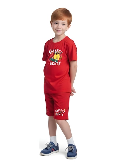 Fyk Kids Erkek Çocuk Tişört-şort Skate Baskılı Alt-üst Takım Kırmızı