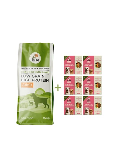 Kito Kuzu Etli Yetişkin Köpek Maması 15 KG + Kito Fresh Somon Etli Köpek Yemeği 6'lı