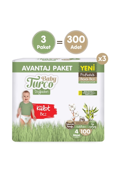 Baby Turco Doğadan Mega Avantaj Paketi Pofuduk Külot Bez 4 Numara Maxi 300 Adet