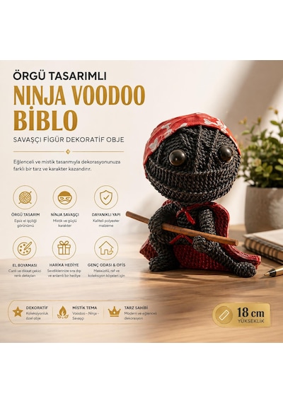 Örgü Tasarımlı Polyester Ninja Voodoo Biblo Savaşçı Figür Dekoratif Obje Genç Odası Hediyelik 18 Cm 42860331