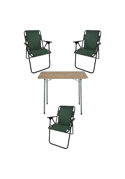 Bofigo 60X80 Çam Desenli Katlanır Masa + 3 Adet Katlanır Sandalye Kamp Seti Bahçe Takımı Yeşil