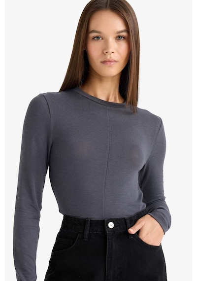Defacto Slim Fit Dar Kesim Bisiklet Yaka Uzun Kollu Tişört G1074ax25auar58 Antrasit